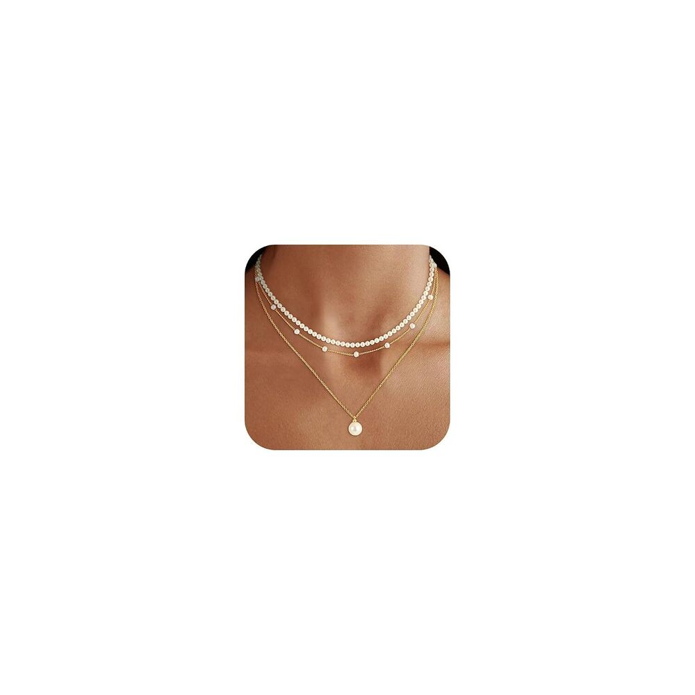 Gold Layered Pearl Necklaces for Women, Dainty Pearls Necklace Trendy Pearl